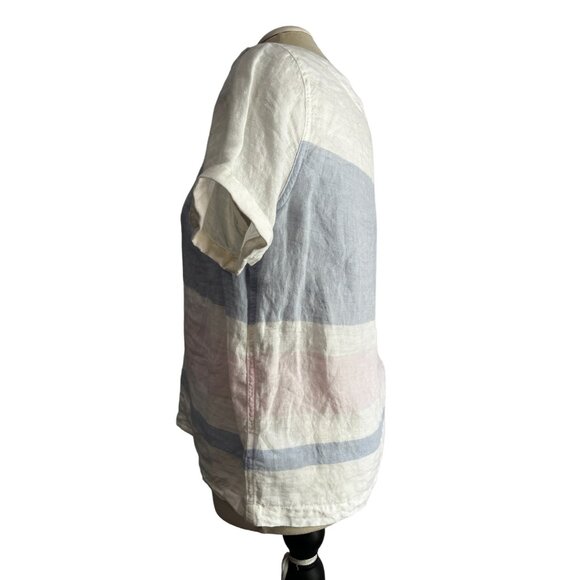 Vintage Linen 70's Blouse C & C California Sz Medium Womens White & Blue Striped - Picture 6 of 9